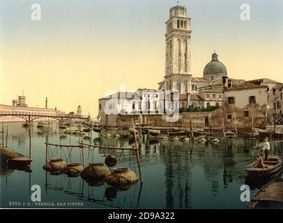 1895 ca. , VENEZIA , ITALIA : LA CHIESA DI SAN PIETRO ( Chiesa di San Pietro ) . Photocrom print colors a cura di Detroit Publishing Co. - VENEZIA - VENETO - ITALIA - FOTO STORICHE - STORIA - GEOGRAFIA - GEOGRAFIA - ARCHITETTURA - ARCHITETTURA - - campo - ARTE - ARTE ---- Archivio GBB Foto Stock