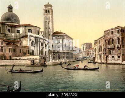 1895 ca. , VENEZIA , ITALIA : LA CHIESA DI SAN GEREMIA e il canale di Mestre . Photocrom print colors a cura di Detroit Publishing Co. - VENEZIA - VENETO - ITALIA - FOTO STORICHE - STORIA - GEOGRAFIA - GEOGRAFIA - ARCHITETTURA - ARCHITETTURA - - ARTI - ARTE - canale - gondola - gondole - CHIESA di San GEREMY --- Archivio GBB Foto Stock