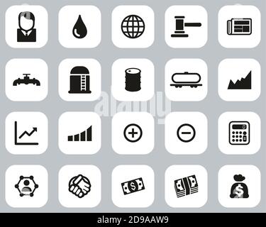 Icone del commercio del petrolio Set di disegno piatto bianco e nero grande Illustrazione Vettoriale