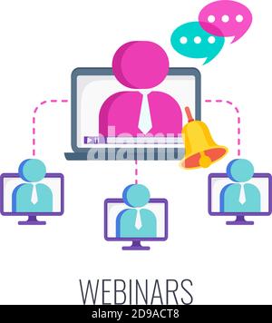 Icona del webinar. Riunione online. Stile vettoriale piatto alla moda. Illustrazione Vettoriale