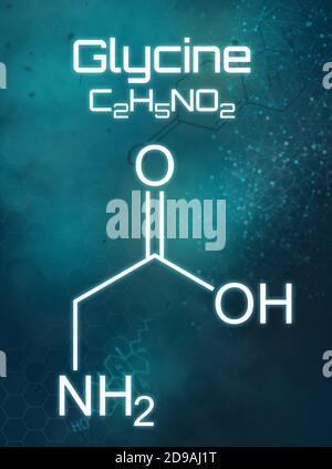 Formula chimica di glicina su sfondo futuristico Foto Stock