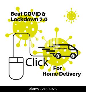 Lockdown 2.0 covid home delivery vettore illustrazione di acquisti su Internet Illustrazione Vettoriale