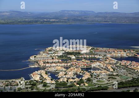 Le Barcares (Francia meridionale): Vista aerea del villaggio e della costa Foto Stock