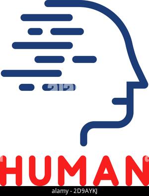 logo umano lineare blu isolato su bianco Illustrazione Vettoriale