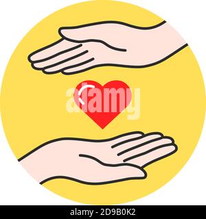 mano e cuore con logo lineare charity Illustrazione Vettoriale
