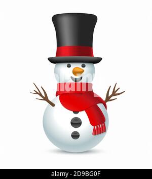 Pupazzo di neve natalizio con cappello e sciarpa. Illustrazione Vettoriale