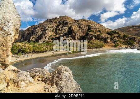 Der Palmenstrand von Preveli, Kreta, Griechenland, Europa | Preveli Palm Beach, Creta, Grecia, Europa Foto Stock