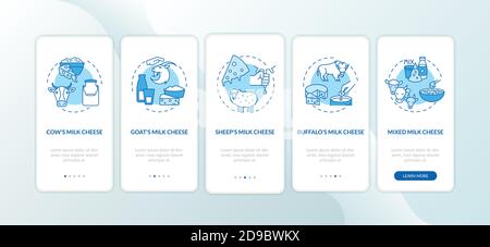 Produzione di formaggio blu onboarding pagina app mobile con concetti Illustrazione Vettoriale