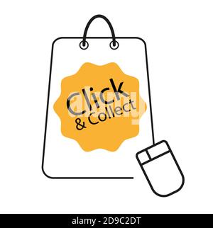 Fare clic e raccogliere il vettore di concetto di shopping su Internet su un bianco sfondo Illustrazione Vettoriale