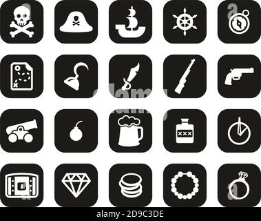 Icone pirata Bianco su Black Flat Design Set Grande Illustrazione Vettoriale