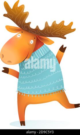 Personaggio Moose o Elk con pullover invernale caldo Illustrazione Vettoriale