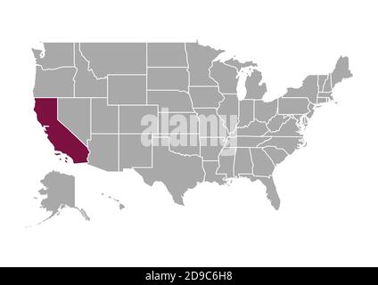 Mappa della California rispetto agli altri Stati Uniti d'America Foto Stock