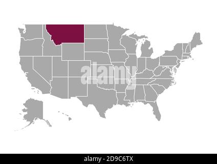 Mappa del Montana rispetto agli altri Stati Uniti d'America Foto Stock