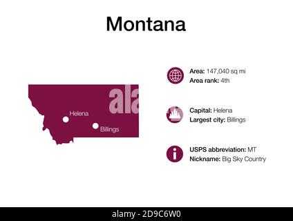 Mappa dello stato con informazioni demografiche politiche e città più grandi Foto Stock