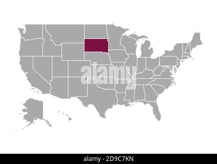 Mappa del South Dakota rispetto agli altri Stati Uniti d'America Foto Stock