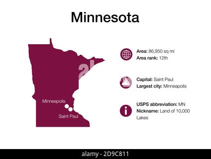 Mappa dello stato con informazioni demografiche politiche e città più grandi Foto Stock