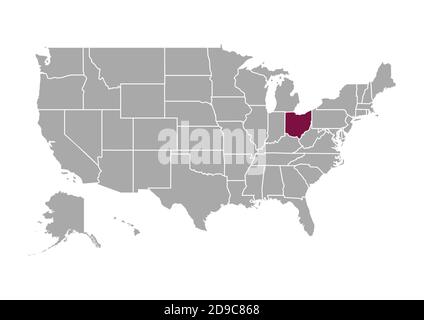 Mappa dell'Ohio rispetto agli altri Stati Uniti d'America Foto Stock