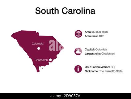 Mappa dello stato con informazioni demografiche politiche e città più grandi Foto Stock