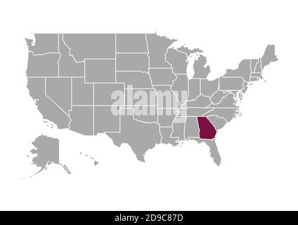 Mappa della Georgia rispetto agli altri Stati Uniti d'America Foto Stock