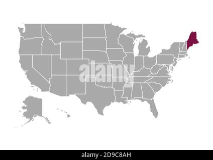 Mappa del Maine rispetto agli altri Stati Uniti d'America Foto Stock