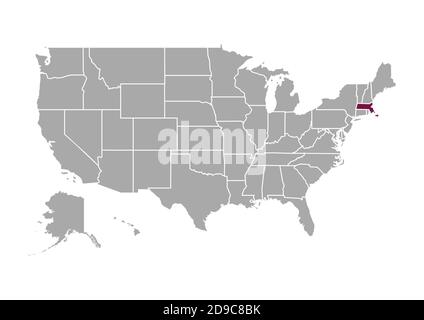 Mappa del Massachusetts rispetto agli altri Stati Uniti d'America Foto Stock