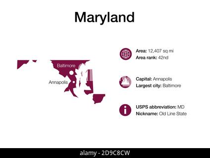 Mappa dello stato con informazioni demografiche politiche e città più grandi Foto Stock