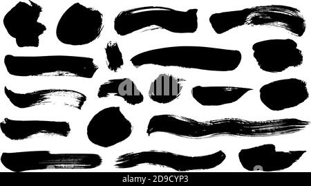 Vernice nera vettoriale, tratti e linee del pennello dell'inchiostro. Illustrazione Vettoriale