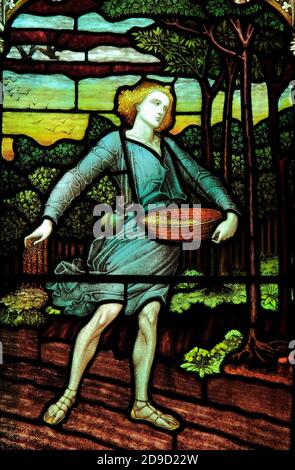 The Sower, Arts and Crafts, vetrate, Titchwell, Norfolk, 1889, di Frampton, Windows, Inghilterra, UK, inglese Foto Stock