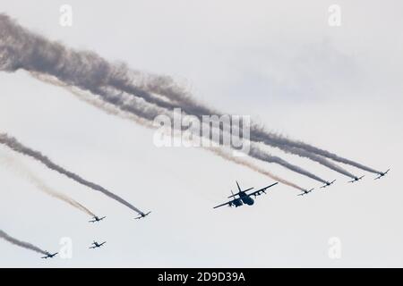 Gli aerei dell'aeronautica messicana sono visti nella parata militare del 16. Questa parata è in commemorazione dell'anniversario dell'indipendenza del Messico´s Foto Stock