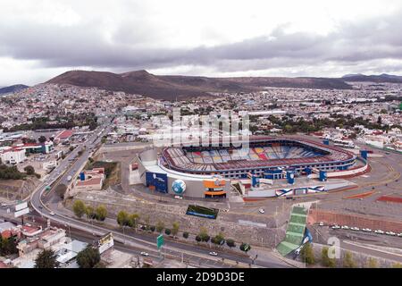 Veduta aerea dell'Estadio Hidalgo, sede della squadra di calcio Pachuca a Pachuca, Hidalgo, Messico. Foto Stock