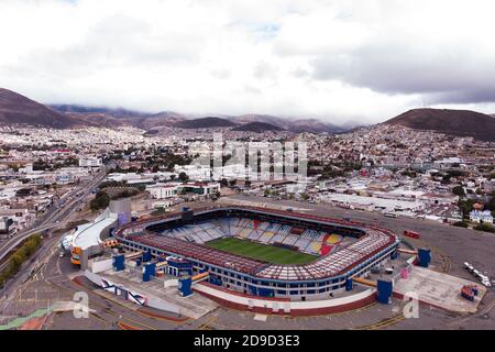 Veduta aerea dell'Estadio Hidalgo, sede della squadra di calcio Pachuca a Pachuca, Hidalgo, Messico. Foto Stock