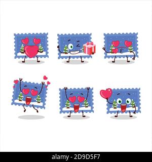 Biglietto di Natale paesaggio personaggio cartoon con amore simpatico emoticon Illustrazione Vettoriale