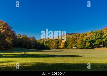 Sensazioni autunnali nella bellissima valle di Werra - Turingia / Germania Foto Stock
