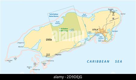 Mappa vettoriale dell'isola caraibica hondurana di Utila, Honduras Illustrazione Vettoriale