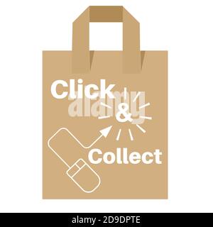 Fare clic e raccogliere il vettore di concetto di shopping su Internet su un bianco sfondo Illustrazione Vettoriale