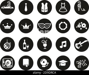 Icone Notturno PROM Bianco su Black Flat Design Circle Set Grande Illustrazione Vettoriale