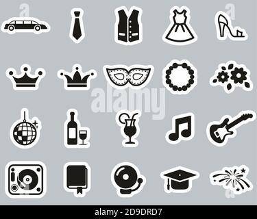 PROM Notturno icone Nero e Bianco Sticker Set Big Illustrazione Vettoriale
