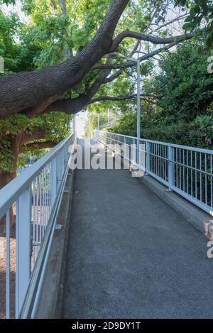 La rampa di accesso tra gli alberi sul lato orientale Della stazione ferroviaria di Gordon sulla riva nord verdeggiante di Sydney Australia Foto Stock