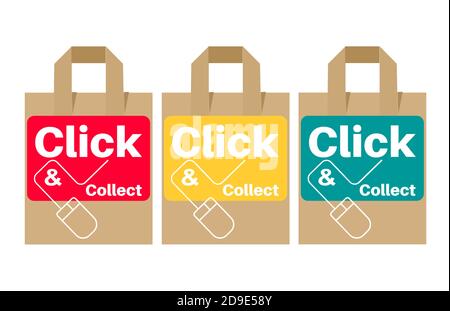 Fare clic e raccogliere il vettore di concetto di shopping su Internet su un bianco sfondo Illustrazione Vettoriale