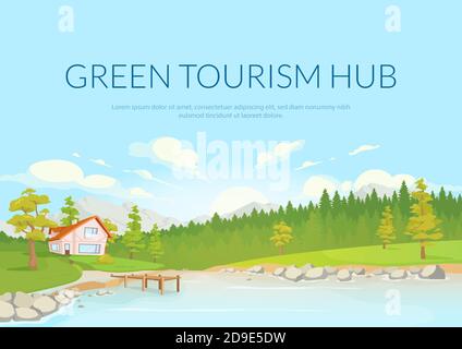 Green Tourism hub poster modello vettoriale piatto Illustrazione Vettoriale