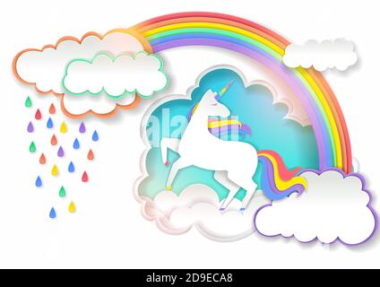 Simpatica illustrazione vettoriale unicorno in stile arte della carta Illustrazione Vettoriale