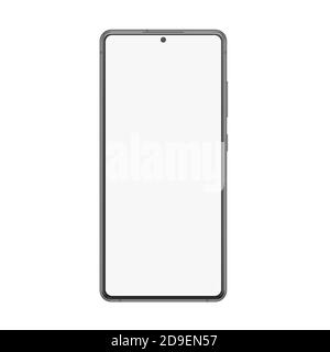 Illustrazione vettoriale realistica del mockup dello smartphone. Cornice del telefono con mascherina vuota del display con la macchina fotografica del viso piccola, telefono cellulare senza cornice schermo digitale vista frontale isolato su sfondo bianco Illustrazione Vettoriale