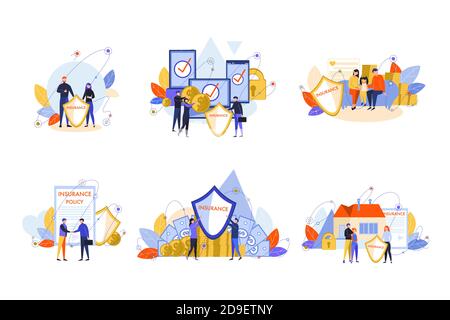 Casa, famiglia, salute, dispositivo elettronico, concetto di insieme di polizza assicurativa Illustrazione Vettoriale