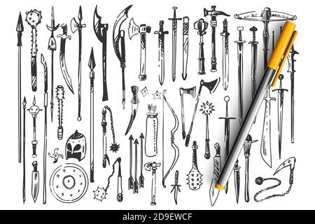 Armi doodle Set Illustrazione Vettoriale