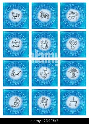 carte di tutti i dodici segni dello zodiaco Foto Stock