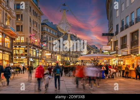 Le luci di Natale, Graben strada pedonale, Vienna, Austria Foto Stock