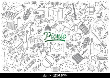 Set da pranzo per picnic con scritta verde Illustrazione Vettoriale