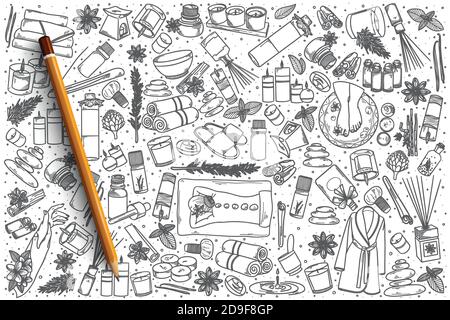 Set di doodle vettoriali per aromaterapia disegnate a mano Illustrazione Vettoriale