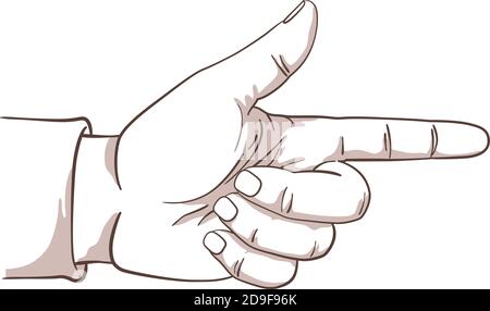 Illustrazione isolata su sfondo bianco di una mano dell'uomo che punta il dito indice. Illustrazione Vettoriale