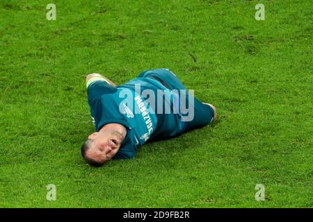 SAN PIETROBURGO, RUSSIA - 04 NOVEMBRE: Artem Dzyuba di Zenit durante la partita della UEFA Champions League tra Zenit e Lazio allo stadio di San Pietroburgo il 04 novembre 2020 a San Pietroburgo, Russia (Foto di Anatolij Medved/Orange Pictures) Foto Stock